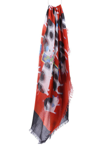 Cashmere square scarf by Chinese landscape painter
